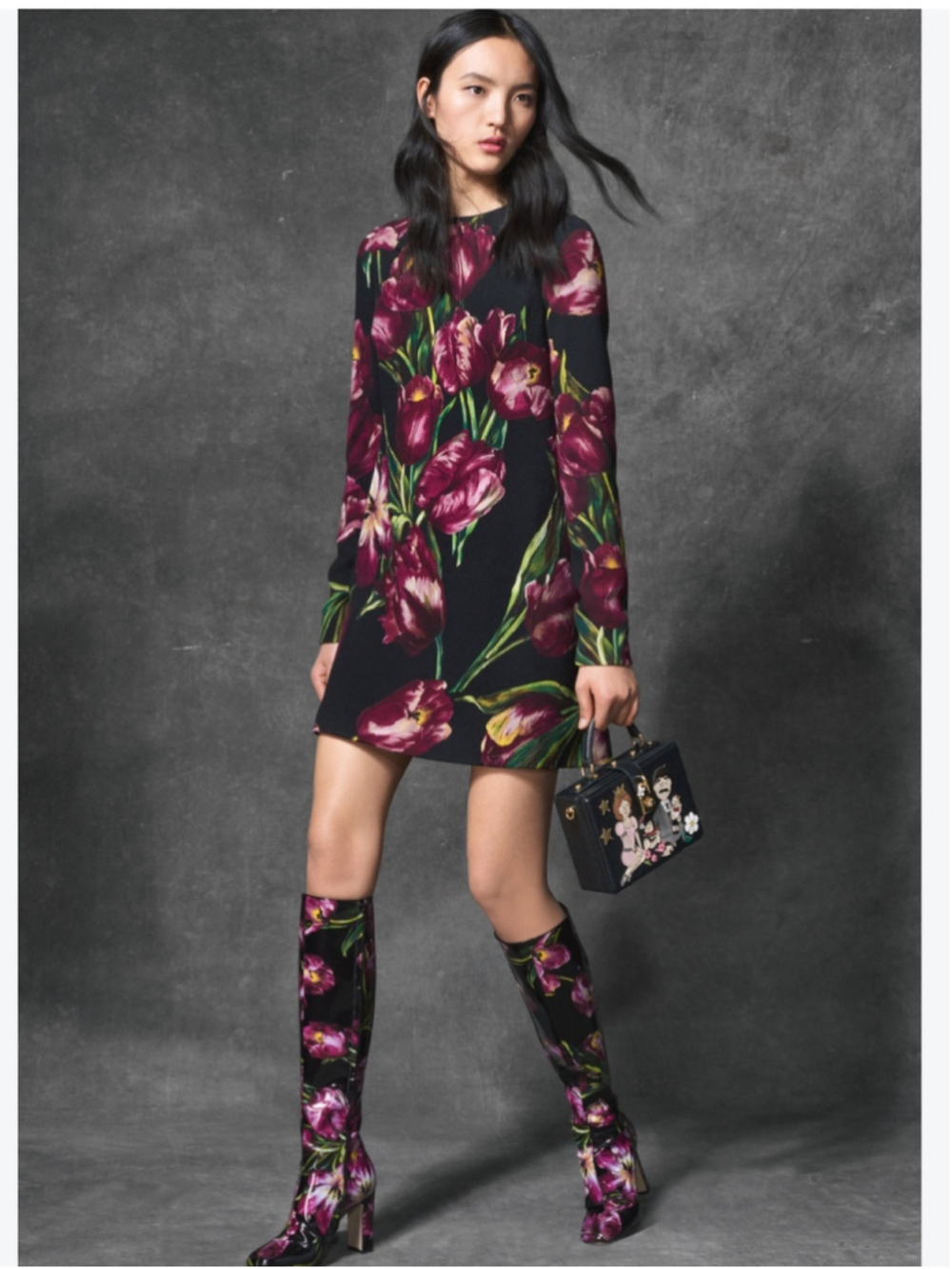 Dolce & Gabbana Tulip Floral Wool Silk Lined Mini Dress Size 36